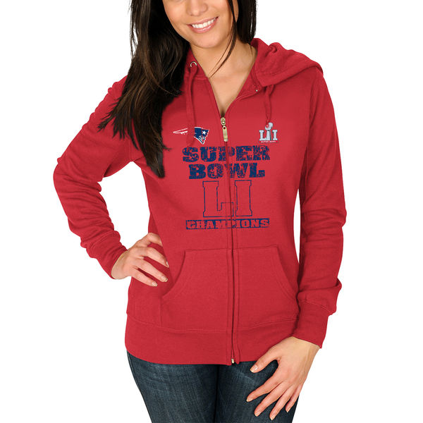 New England Patriots Majestic Women's Super Bowl LI Champions Fashionably Late Full-Zip Hoodie - Red